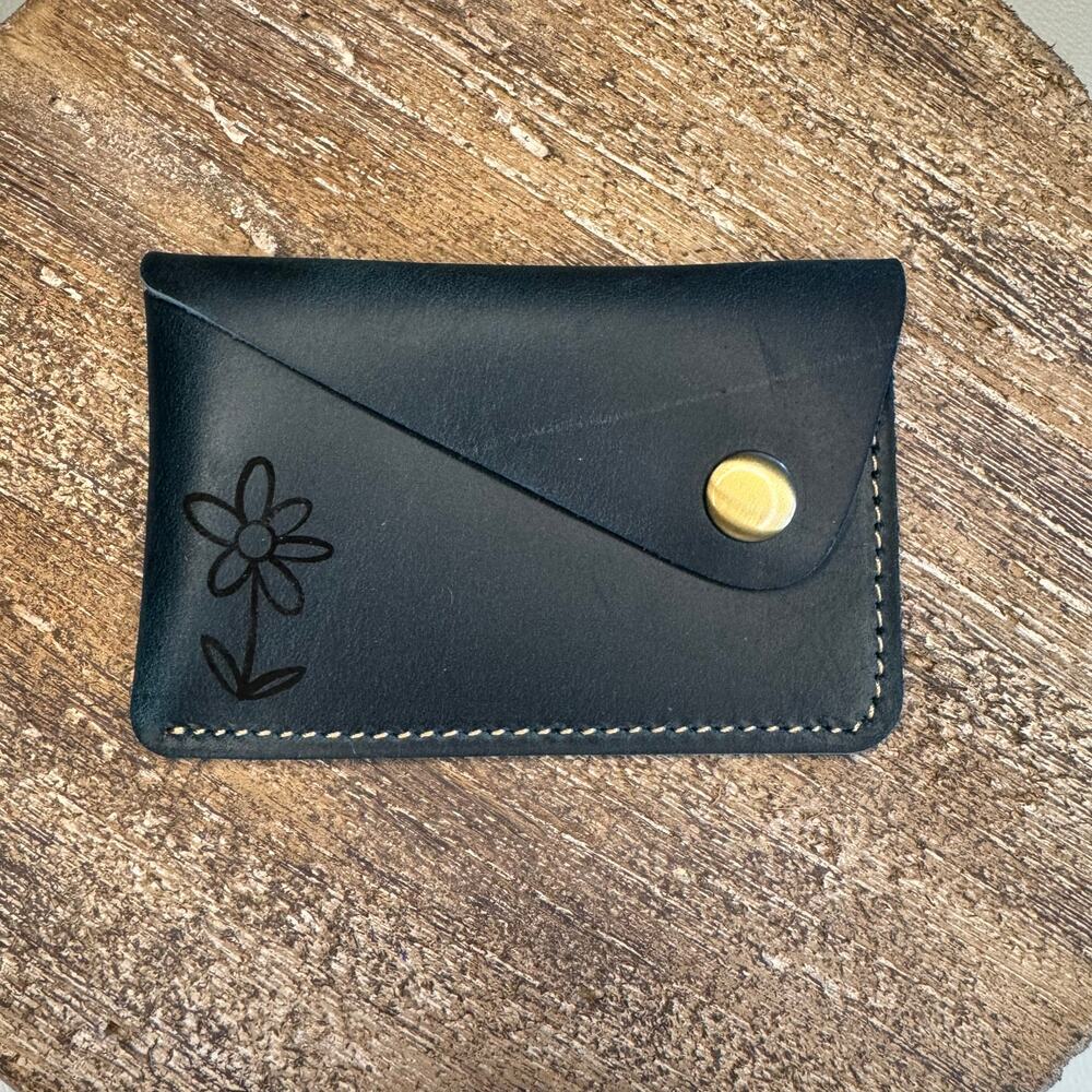 Genuine Leather Wallet  OCEAN BLUE Side Snap Credit Card Holder Wallet NEW